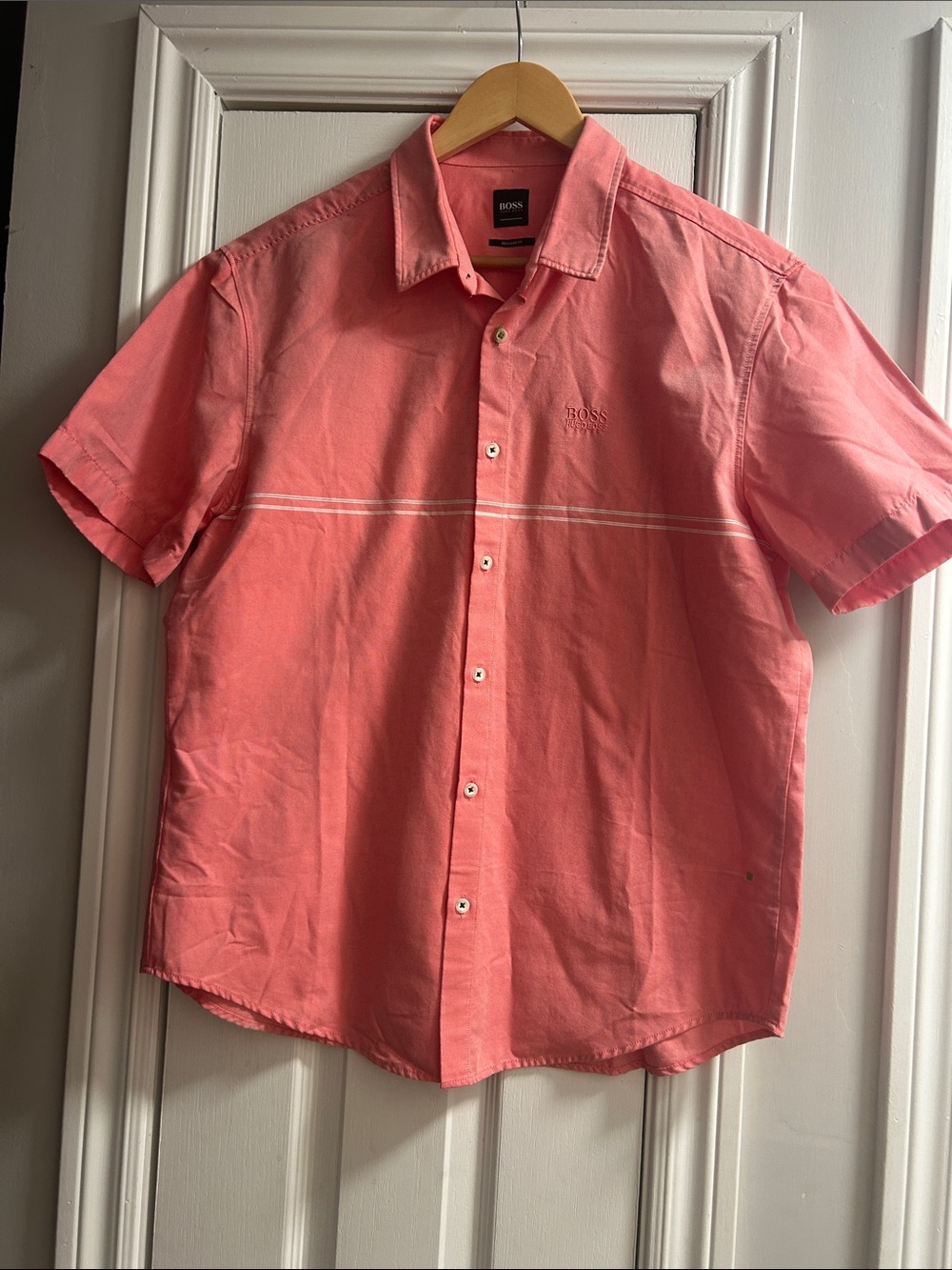 Hugo Boss Coral Pink Short-Sleeve Button-Down Shirt